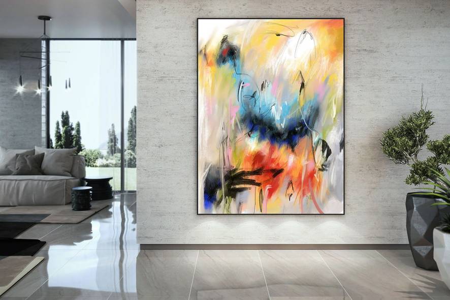 Red Handmade Original Living Modern Entryway Abstract Canvas Artwork XC09S
